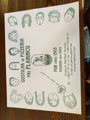 Kaart at Gostilna Pri Planincu in Bled