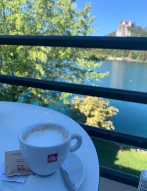 Cappuccino with a view at Kavarna Park - The Park Cafe in Bled