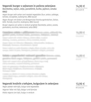 Vegan food on the menu. Photo by: Nik Ki on Facebook at Kavarna Park - The Park Cafe in Bled