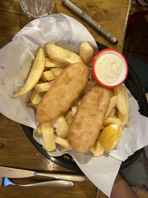 Vegan Golden Fish & Chips (tofu)  at Sutton and Sons - Graham Rd in North London