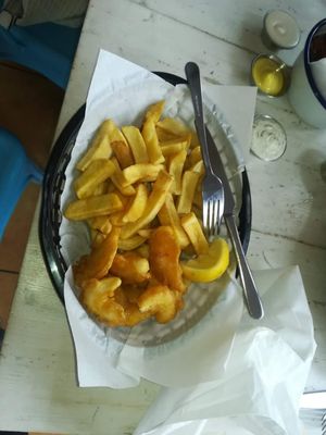 Vampi (Vegan scampi) & chips at Sutton and Sons - Graham Rd in North London