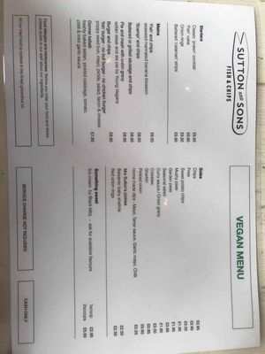 Vegan menu at Sutton and Sons - Graham Rd in North London