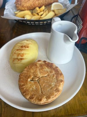 pie with mash & gravy  at Sutton and Sons - Graham Rd in North London
