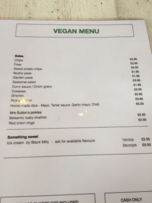 Vegan menu  at Sutton and Sons - Graham Rd in North London