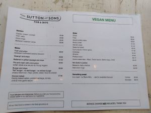 Vegan menu! at Sutton and Sons - Graham Rd in North London
