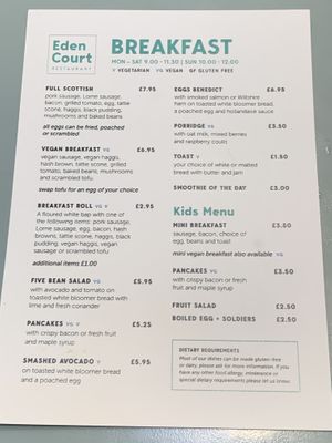 New breakfast menu at Eden Court in Inverness