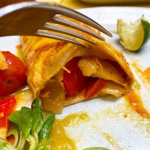 Breakfast burrito - potato pepper onions at Fig in Split