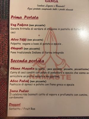 Vegan set menu at Assaggio d'India in Asti