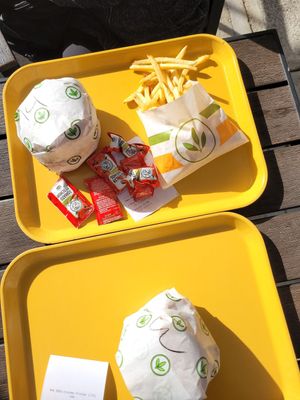 burgers and fries at Plant Power Fast Food - SDSU in San Diego