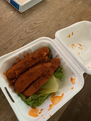 Buffalo boneless strips. So tasty.   at Plant Power Fast Food - SDSU in San Diego