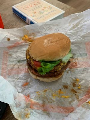 Iconic burger with extra patty. Delicious   at Plant Power Fast Food - SDSU in San Diego