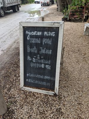Sign outside at Los Bowls de Guadalupe  in Tulum