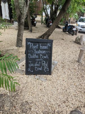 Sign outside at Los Bowls de Guadalupe  in Tulum