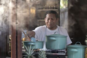 Yucatan chef in action. Smelled delicious  at Los Bowls de Guadalupe  in Tulum