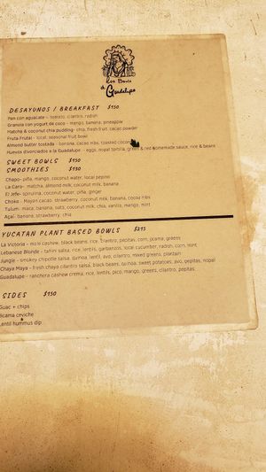 Menu at Los Bowls de Guadalupe  in Tulum