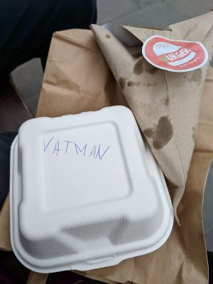 Compostable packaging of the take-away. at Vurger in Barcelona