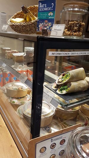 Display of wraps, salads, bakery etc. at Haferkater - S-Bf Friedrichstraße in Berlin