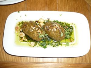 Falafel,coriander,chimichurri dressing,hazelnut at Bronda in Helsinki