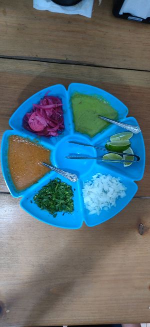 Condiments at El Bajón Vegano in Tulum