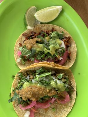 Chorizó verde y Chicharrón!!!  at El Bajón Vegano in Tulum