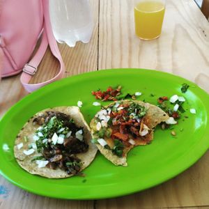 Mushroom and Jackfruit tacos at El Bajón Vegano in Tulum