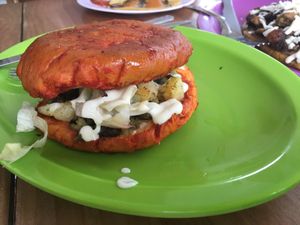 El pambazo!  at El Bajón Vegano in Tulum