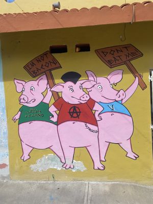 Mural outside  at El Bajón Vegano in Tulum