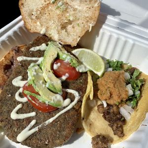 Torta and taco  at El Bajón Vegano in Tulum