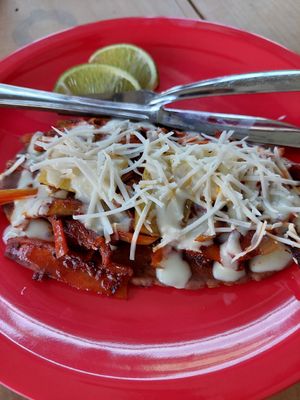 Pinapple, vegan cheese at El Bajón Vegano in Tulum