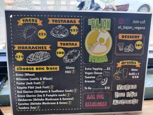 Menu at El Bajón Vegano in Tulum