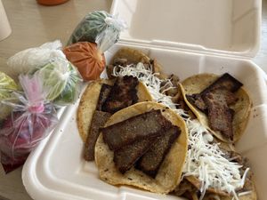 Tacos & torta. The other tacos looked much better but everyone ate them so quickly that this is the only photo I have  at El Bajón Vegano in Tulum
