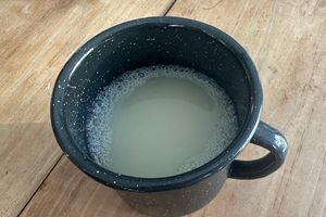 Agua del día (in this case, pineapple & coconut)  at El Bajón Vegano in Tulum