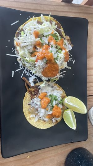 Tostada and taco  at El Bajón Vegano in Tulum
