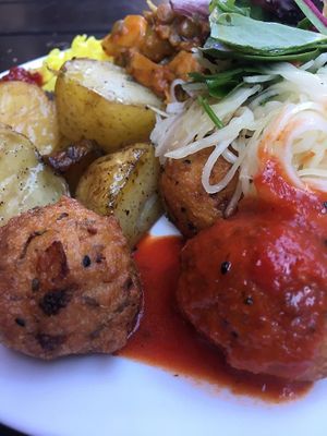 Falafel, potatoes, Lentil curry, Rice  at Hermitage in Stockholm