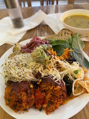 Vegan buffet with meat balls, veggies, salads etc...  at Hermitage in Stockholm