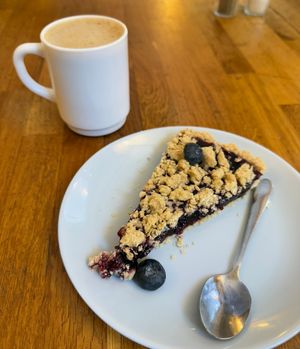 blueberry pie (49kr) / coffee and oat milk (15kr) #Veganuary at Hermitage in Stockholm
