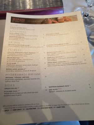 Menú at 21 Spices in Naples