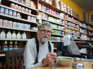 This is John, who has been running Oh Happy Days since he retired from teaching. He cooks the amazing vegan, organic food from scratch and is also an expert in herbal medicine. at Oh Happy Days Vegan Cafe in Altadena