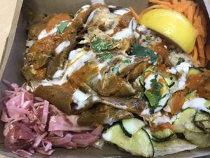Vegan seitan döner rice box at I am Doner in Leeds