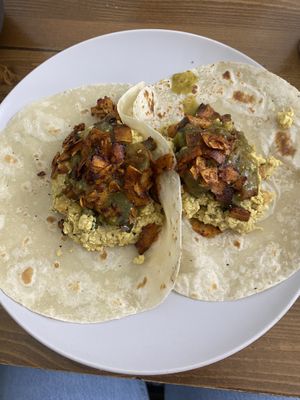vegan breakfast tacos! i asked for all the salsa! they REALLY seasoned the tofu! bravoooo  at Harvest on 25th in Waco