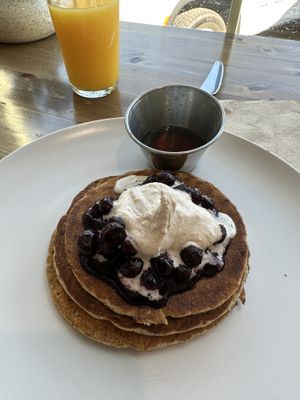 J'S PANCAKES 
VANILLA CARDAMOM MAPLE. BLUEBERRIES. COCONUT GINGER WHIPPED CREAM.  at Harvest on 25th in Waco