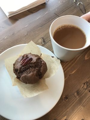 A healthy muffin and coffie at Harvest on 25th in Waco
