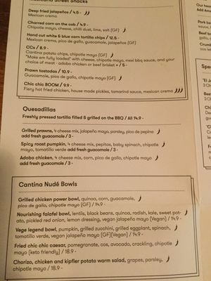 Menu at Cantina Bendigo in Bendigo