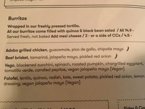 Menu at Cantina Bendigo in Bendigo