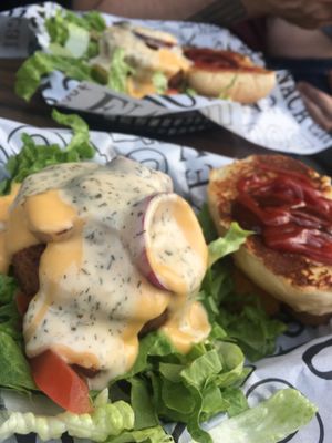 Beyond Cheese Burger W/ homemade ranch and cheese sauce.  at SunLight Lounge in Amsterdam