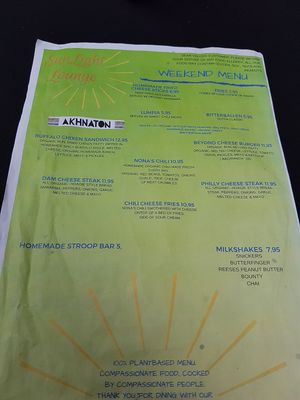 menu at SunLight Lounge in Amsterdam