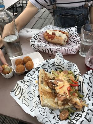 Meat ball sub, beyond sausage hoagie and bitterballen at SunLight Lounge in Amsterdam