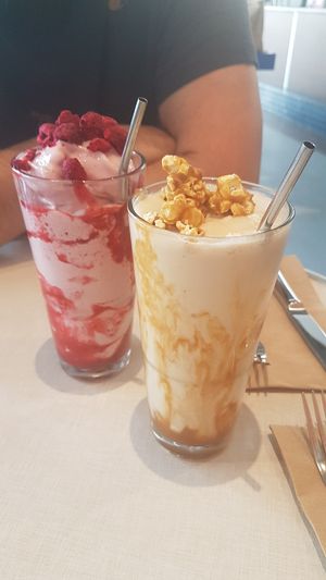 Vegan strawberry and caramel milkshake with coconut icecream. Delicious  at Matinee in Marrickville