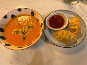 Coconut soup and gyoza  at Rozey in Rotterdam