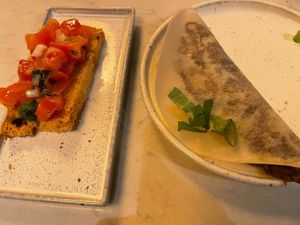 Bruschetta and mushroom crepe  at Rozey in Rotterdam